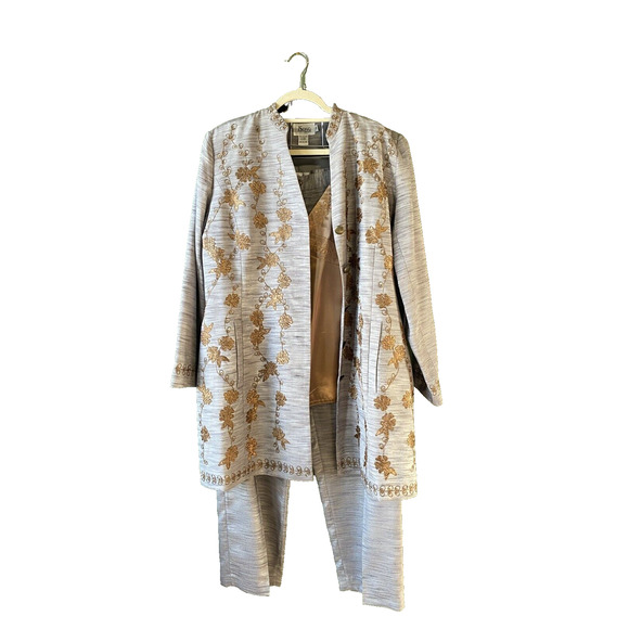 JSong 3pc Pants Suit Womens Size 20 Embroidered Jacket Professional Party NEW - Picture 1 of 16